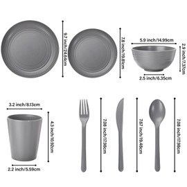 LIYH 28pcs Dark Grey Plates and Bowls Dinnerware Sets,Wheat Straw Dish Set for 4, Unbreakable Reusable Plate, Outdoor Kitchen Dinnerware Set, Wheat Straw Plates and Bowls Apply to Kitchen & Camping