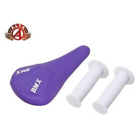 ALTA Purple BMX Vinyl Saddle & White Mushroom Grips BMX BIKES.