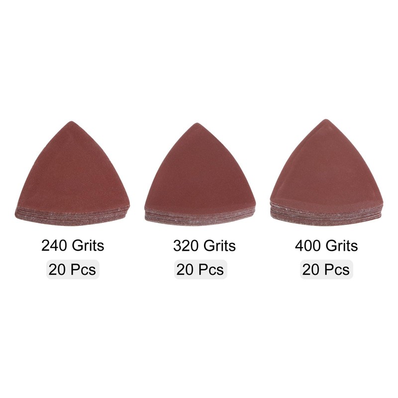 HARFINGTON 60pcs Triangular Hook & Loop Sandpapers 240/320/400 Grits 3-1/8"