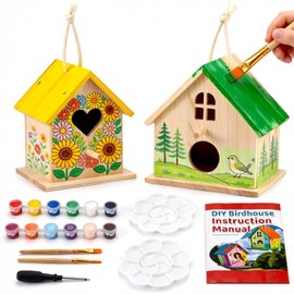 AluAbi 2 Pack DIY Bird House Kit, Thickened Wooden Birdhouse Crafts for Kids with Paints Brushes Screwdriver, DIY Arts and Crafts for Children, DIY Birdhouse Set for Halloween Christmas Birthday