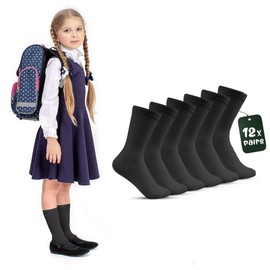 12 Pairs Kids Socks Cotton Rich | Calf Length Unisex Girls, Boys Socks | Plain School Socks for Everyday Casual, PE, Home, Winter Wear | Soft, Lightweight, Breathable Kids Crew Socks Size 1-14 Years