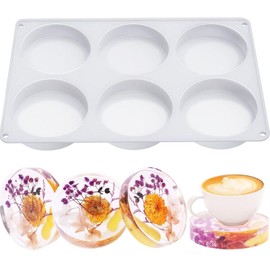 Moldes de resina para posavasos de 6 cavidades de silicona para resina epoxi, molde de silicona redondo profundo grande para regalos de arte, decoración del hogar