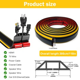 Cable Duct Floor, 3 Metre Floor Cable Duct, PVC Floor Cable Bridge, Floor Cable Cover, Floor Cable Protection for Home, Offices, Power Cord, Workshop, Warehouse, Concert etc., Black