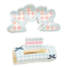 New 2 Pieces Checkered Heart Hair Claw Clips for Thin Hair Small Hair Clips for Thick Hair Cute Hair Clips for Women Girls