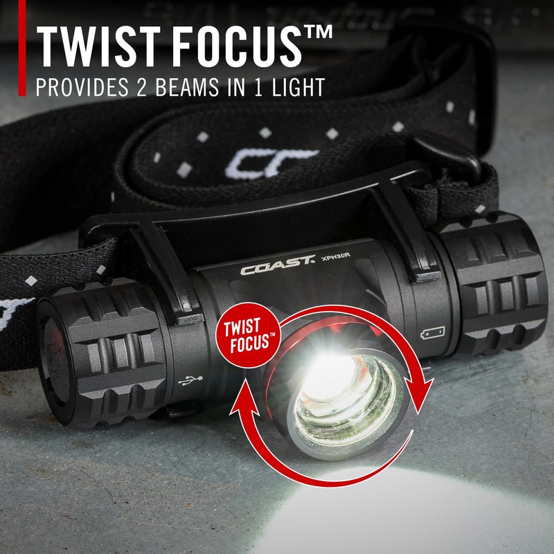 Coast XPH30R 1500 Lumen USB-C Rechargeable Dual Power Headlamp with