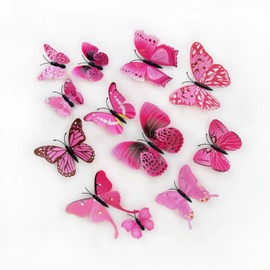 Pack of 72 3D Butterfly Wall Stickers, Decoration Wall Stickers, Removable Wall Stickers, Impact-Resistant Plastic Butterfly Decorations Wall (Pink, 72 Pieces)