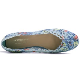 FEVERSOLE - Zapatos de ganchillo de punto transpirables y cómodos para mujer, Crochet de punto de flor azul, 26.5 cm