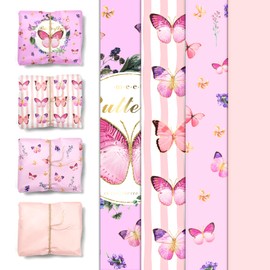 Aobkiat 24 Sheets Butterfly Wrapping Tissue Paper for Girls Women,20 x 15 Inch Pink Purple Gift Wrap Tissue Paper,for Present Packaging,Birthday,Baby Shower,Spring Sumer Party,DIY Craft