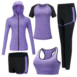 ZETIY Women's 5pcs Yoga Suit Sweatsuit Women's Activewear Sets Sport Yoga Fitness Clothing Ladies Workout Outfit Sportsuits for Running Jogging Gym