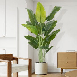 ZEEOZE Artificial Bird of Paradise Plant 6.5Ft Tall Fake Tropical Palm Tree Large Fake Plants with 15 Silk Banana Leaves Faux Plant Indoor Decor Trees White Pot for Home Bedroom Living Room Office