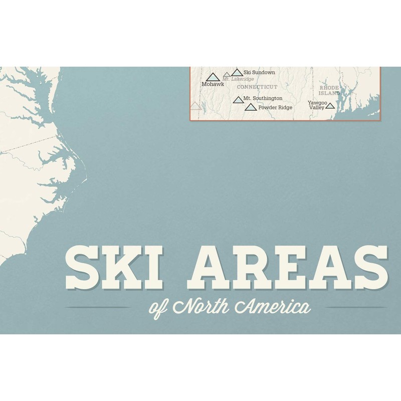 North America Ski Resorts Map 24x36 Poster (Beige & Opal