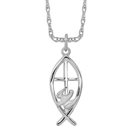 925 Sterling Silver Ichthus Fish Symbol Necklace Religious Chain Pendant Christian Jesus Christ Charm 20 inch 10 mm