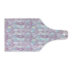 Ambesonne Pale Pink Cutting Board, Abstract Bubble Spheres with Color Details Modern and Vibrant, Decorative Tempered Glass Cutting and Serving Board, Wine Bottle Shape, Pale Pink Pale Blue Violet