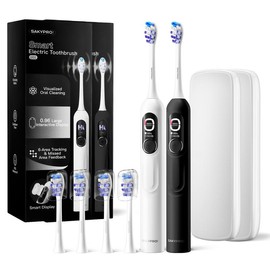 SakyProral Electric Toothbrush G5S | 79000 High Speed, Visualized Oral Cleaning, 150 Days Battery - Color: Black ( 2 brush heads）