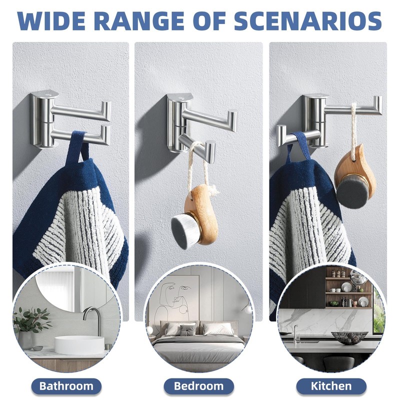 Angle Simple Swivel Towel Double Hook, Brushed Nickel Bathroom Hook