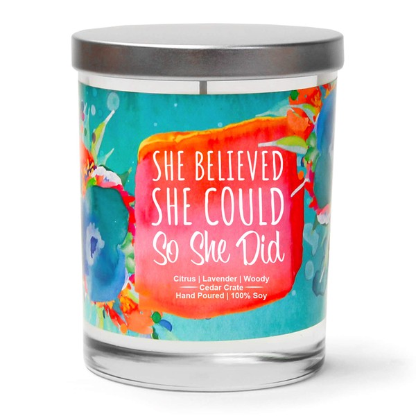 She Believed She Could So She Did, Citrus, Lavender, Woody, All Natural Luxury Scented 10oz Soy Wax Jar Candle