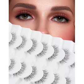 Fairy Strip Lashes That Look Like Extensions Clear Band False Eyelashes Natural Look 3D Volume Lashes Short Wispy Fake Eyelashes Pack 7 Pairs 10MM