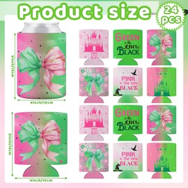 24 Pcs Pink and Green Witch Party Can Cooler Sleeves Bulk 12 oz Iced Coffee Sleeve Insulated Movie Birthday Baby Shower Party Favor Gift