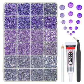 qiipii 2mm-6mm 3 Color Purple Series Crystal Resin Rhinestones w B7000 Jewelry Glue for Bedazzling Crafting Flatback Stones Gems Diamonds for Nails Face Eyes Makeup Tumblers Bottles DIY Crafts Clothes