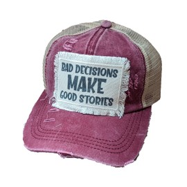 Funny Trucker Hats for Women, Bad Decisions Make Good Stories Distressed Baseball Cap, Gift for Best Friend, Choose Your Color (Magenta)