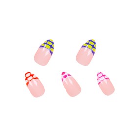 SINHOT Almond Press on Nails Medium - Colorful Fake Nails Glossy Glue on Nails Rainbow Crocodile Print Acrylic Nail Supplies Stiletto Artificial Nail Art French Tip False Nails with Design DIY 24 pcs