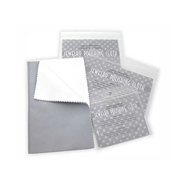 Set of 3 Deluxe Microfiber Jewelry Polishing Cloths in Three Convenient Sizes (Gray)