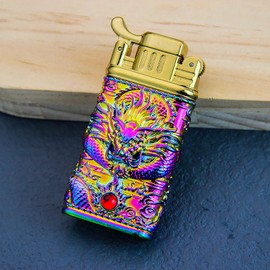 KAIEOMGN Carving Dragon Antique Lighter, Vintage Metal Lighters Pretty Aesthetic, Torch Lighter with Adjustable Jet Flame,Windproof and Fillable,for Barbecue Candles,Etc.(No Methane Gas) (Color)