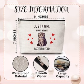 Cat Lover Gift Makeup Bags, Just A Girl Who Loves Cats Cosmetic Bag, Scottish Fold Makeup Pouch Gifts for Cat Lovers Pet Owners, Birthday Christmas Gifts for Girls Women Friends -78