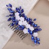 Rumtock White Rose Flower Blue Crystal Beads Silver Hair Comb