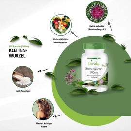 Fairvital Burdock Root 500 mg - Burdock Root + Zinc - High Dose - Vegan - 120 Capsules - Burdock Root