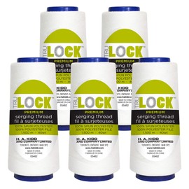 TRULOCK Serging Thread - White, 100% Polyester, 1500m - Pack of 5