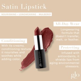 Glo Skin Beauty Satin Lipstick (Mulberry) | Nourishing Longwearing Lip Stick Packed with Skincare Benefits