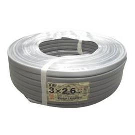 Fuji Electric Wire VVF Cable, 0.1 inch (2.6 mm) x 3 Cores, 3.2 ft (1 m) Units (Gray), VVF 2.6 x 3C