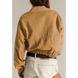 MAOECO Cropped Jackets for Women Fall Outfits 2025 Lightweight Zip Up Utility Anorak Elastic Hem Casual Jacket With Pockets