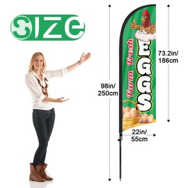 Farm Fresh Eggs Advertising Feather Flags Banner 8Ft, Farm Fresh Eggs Swooper Flag with Pole and Ground Stake, Advertising Feather Flag Signs for Farm Fresh Eggs Business