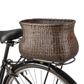 CXWXC Rear Bike Basket - Handmade Rattan Bicycle Rear Basket with Waterproof Cover - Large Capacity Bike Basket for Beach Cruiser (Dark Brown)