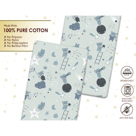 2x Chico, Next to Me Compatible Crib Fitted Sheets (85 x 51 cm) - 100% Cotton, Soft & Comfy, Antiallergic & Breathable (Grey Teddy & Moon, 85 x 51 cm)