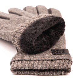 Hand Gewand by Weikert Elias Men's Sporty Lambskin Gloves with Knitted Back of the Hand and Warm Fleece Lining, Touchscreen Function, Leather Gloves Men, Knitted Leather Mix, grey/black