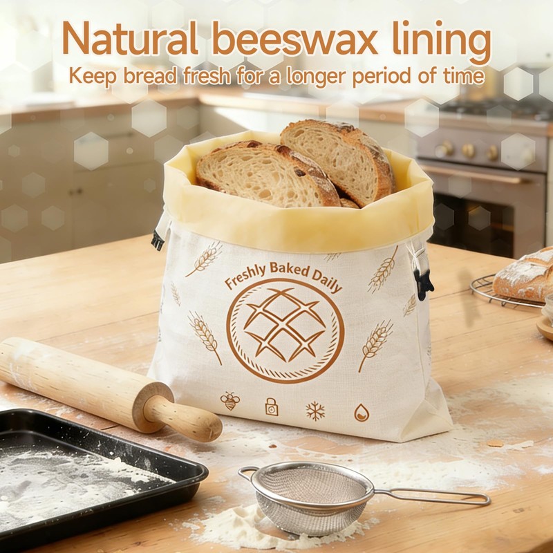 2 Pack Beeswax Bread Bags for Sourdough, Reusable 13"×17" Cotton