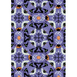 Lewis & Irene Haunted House Glow in The Dark Hats Cats & Bats Fabric, Spooky Blue