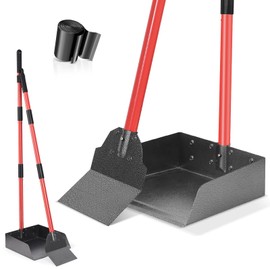 Dog Pooper Scooper Tray and Shovel Kit, Heavy Duty Dog Poop Scooper with Adjustable Metal Long Handle, Portable Large Dog Poop Picker Upper with 10 Waste Bag for Yard, Walks, Grass & Garden Leaves