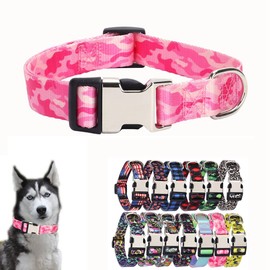 Pink Camo Dog Collars for Small Dogs, Pretty Pattern Print Camouflage Dog Collar Metal Buckle Durable Soft Girl Puppy Collars for XSmall Small Medium Large Breed Pet Female Dogs Cats, S