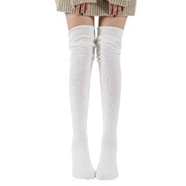 FOSDICK 60cm Long Sock Thigh High Socks Knitted White Over Knee High Socks for Women, Winter Leg Warmers Knee Socks Knee-High Stockings