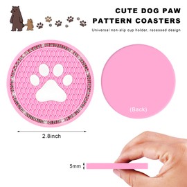 ZNDAW 2 PCS Bling Paw Car Cup Holder Coaster, 2.75 Inch Anti-Slip Car Cup Holder Insert Coasters, Crystal Rhinestone Auto Drink Cup Mat, Car Interior Accessories for Women Girls (Light Pink)