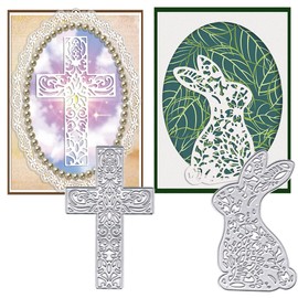 ALIBBON Easter Cross Rabbit Die Cuts for Card Making, Lace Easter Rabbit Cutting Dies Metal Template Molds, Religion Cross Dies for Crafting DIY Photo Album Embossing Scrapbooking Supplies