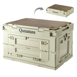 QUNATURE Collapsible Storage Bins with Lockable Doors & Removable Cutting Board, 60L Foldable Stackable Heavy-Duty Box for Camping, Picnic, Closet, Garage, and Moving Organization