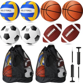 Chitidr 8 Pcs Operation Christmas Sports Balls Set Basketball Football Soccer Volleyball Balls with 2 Sport Equipment Bags 2 Pumps for Youth Adult Athletic Outdoor Playground Gifts(Classic Color)