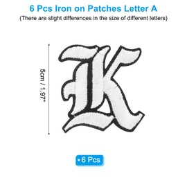 PATIKIL Old English Iron on Letter Patches, 6Pcs Embroidered Applique Sew on Iron on Patches for Clothing Backpacks Hats Jackets Shirts, Letter K