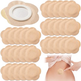 Joez Wonderful 30 Pcs Disposable Castor Oil Pack Wrap, Belly Button Patches, Self-Adhesive Castor Oil Patches, Organic Cotton Wraps Pack Covers - Floral (Beige, 7x7cm)