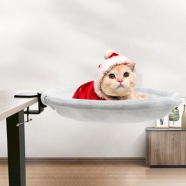 Cat Desk Bed - Rotating & Adjustable, Supports 50 lbs, Soft Faux Fur, Easy Installation, Washable Pet Mat, Modern Indoor Cat Hammock Nest perch Furniture for Office Desks and Game Tables, Island Table